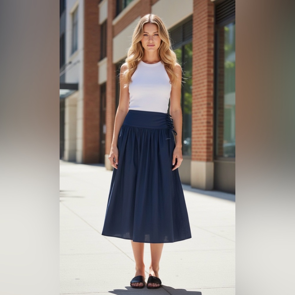 (#60)ZARA Lace Up Detail Midi Skirt